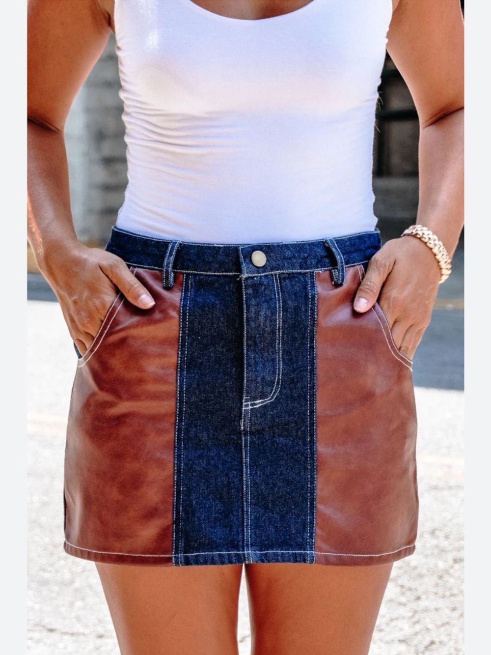 BOEM dark denim contrast mini skirt